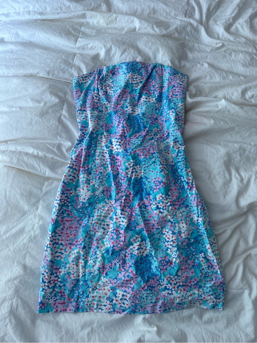 Lilly Pulitzer Aqua and Pink Floral Strapless Dress
